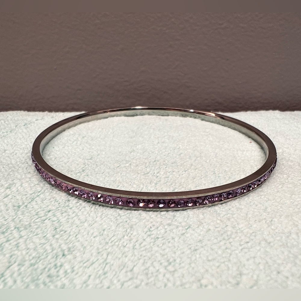 Elegant Amethyst Swarovski Stainless Steel Bangle